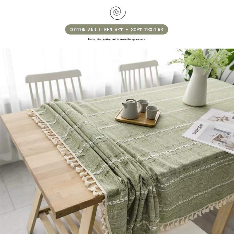 Pahajim Linen Tablecloth Rustic Rectangle Table Cloth Cotton Striped Tassels Tablecloths for Kitchen Dining Table Cover Rectangle/Oblong,55''x79'', 4-6 Seats - Image 3
